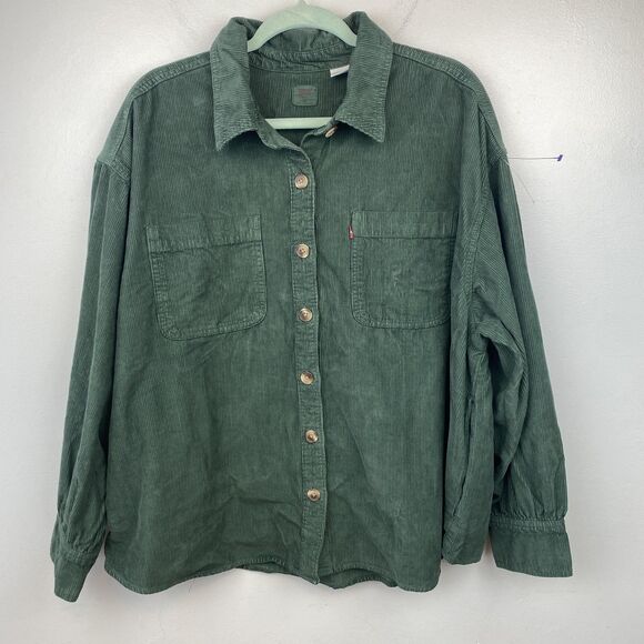 Levis Corduroy Shirt Mens 2XL Green Button Up Workwear Overshirt Casual Pockets - Picture 1 of 12